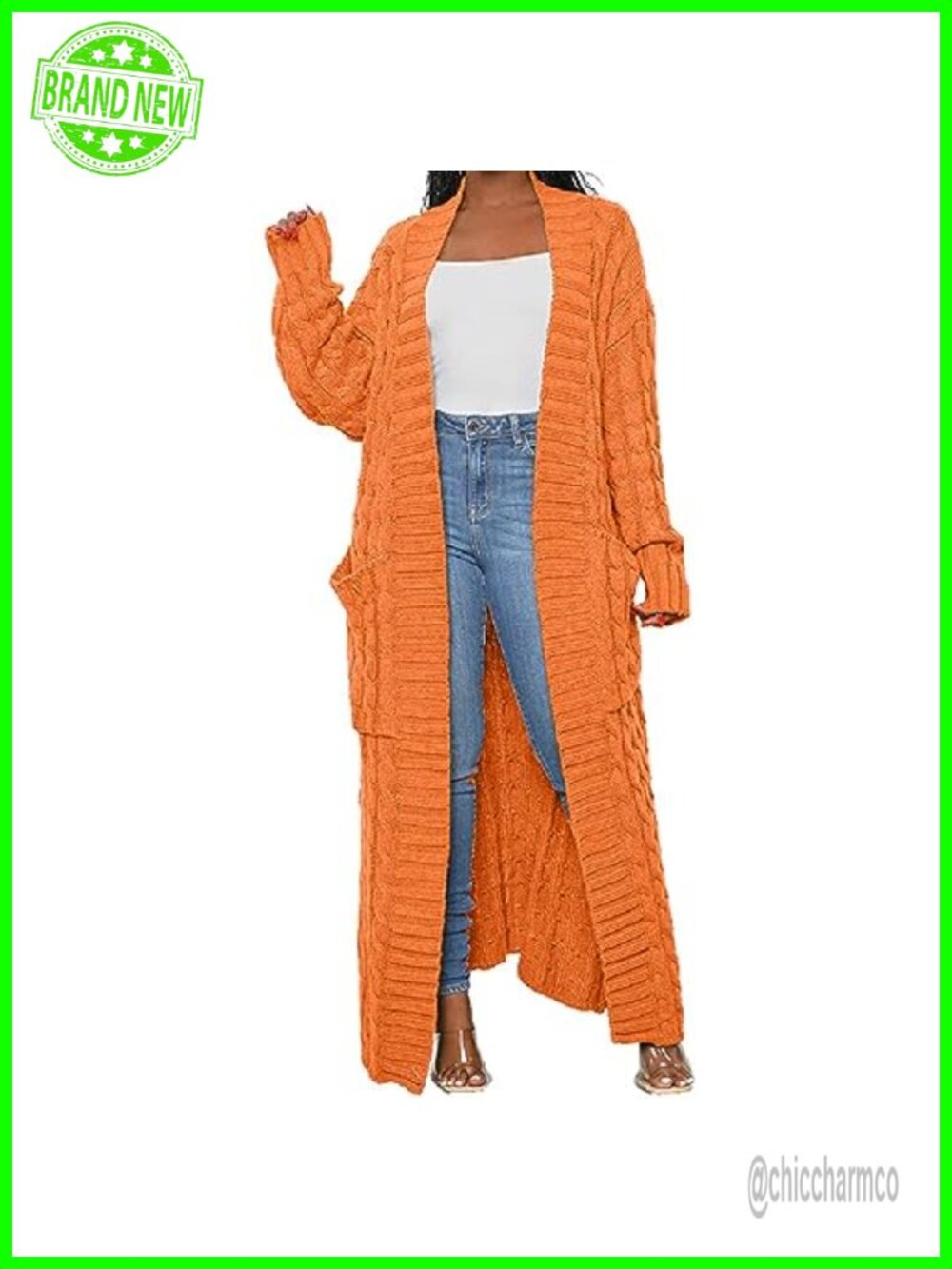 Women's Cable Knit Open Front Maxi Cardigan Extra Long Ankle Length Sweater